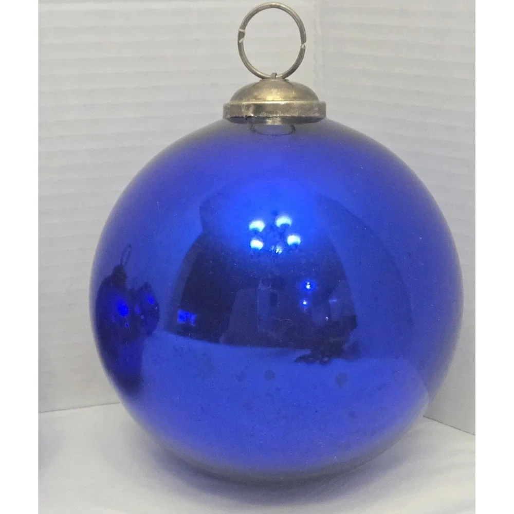 Antique German Kugel Ornaments - Cobalt Blue Mercury Glass Set (Two 6